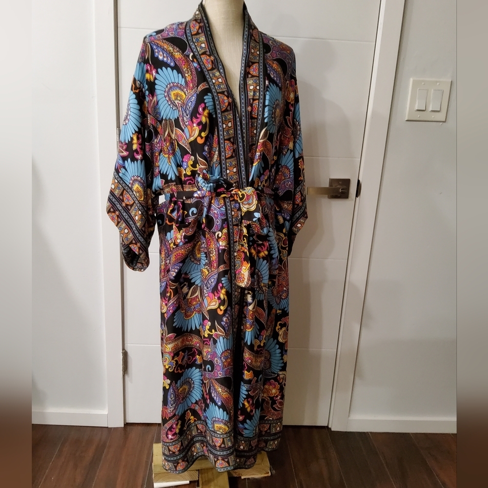 Haute Hippie Reversible Colorful Print Kimono Robe Size S
